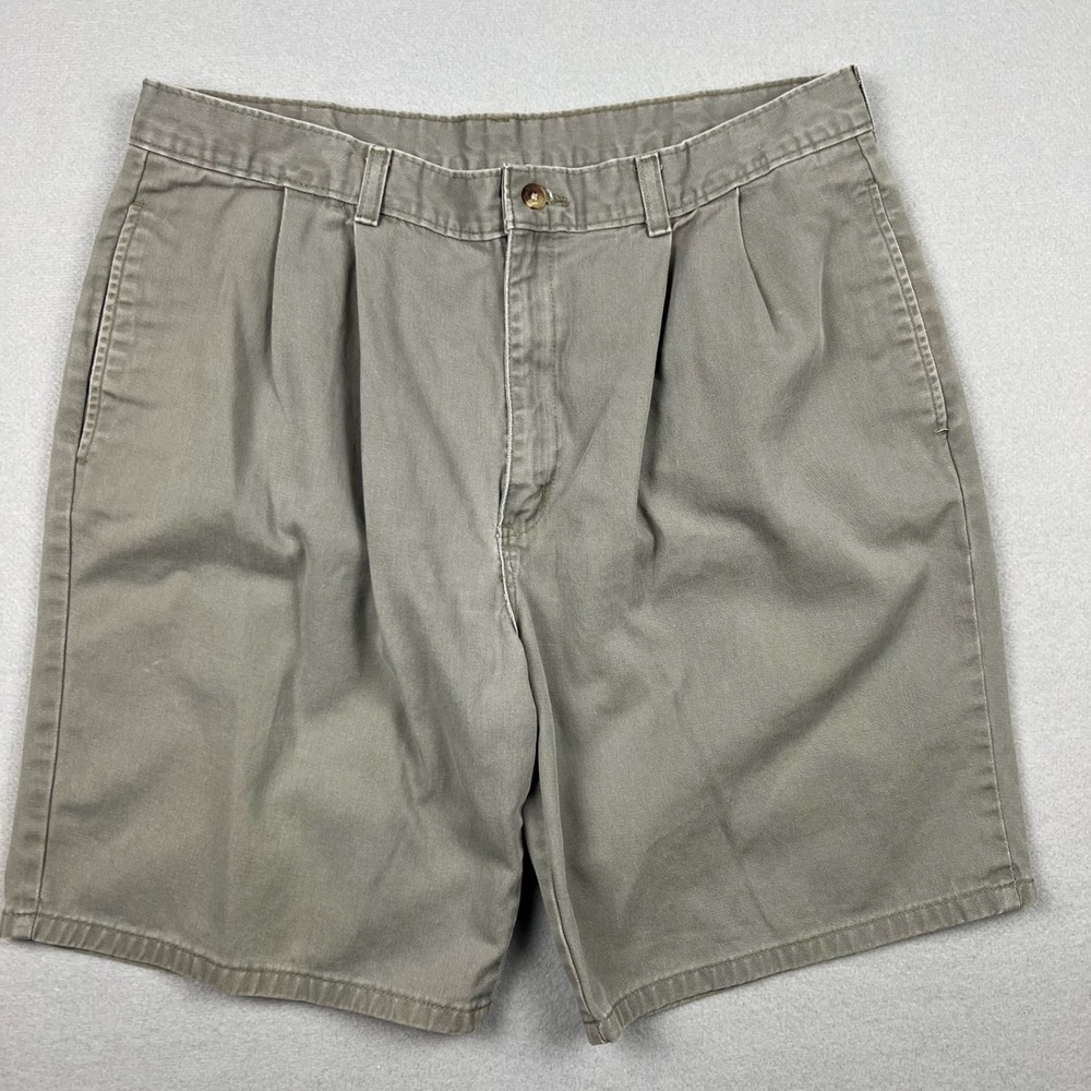 Vintage 90s Duck Head Mens 36 Khaki Tan Double Pleated Twill Chino Shorts Casual